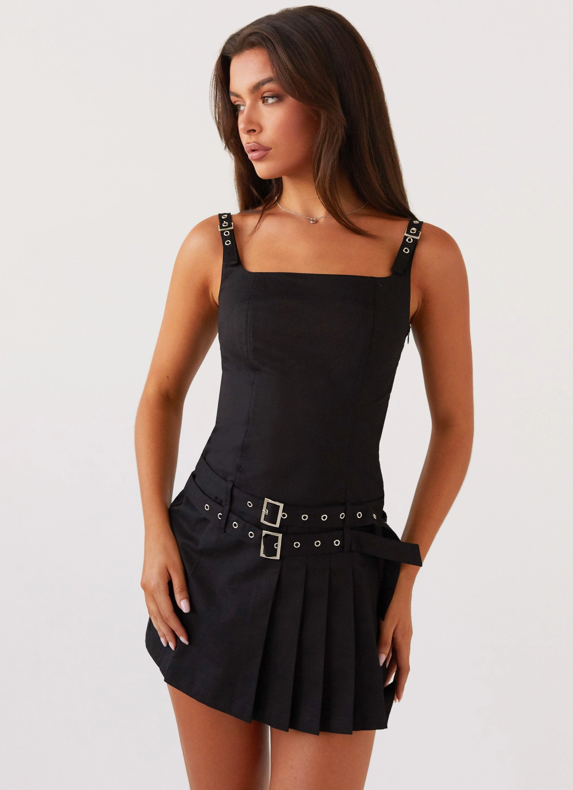Lynette Buckle Mini Dress - Black Comfortable Design