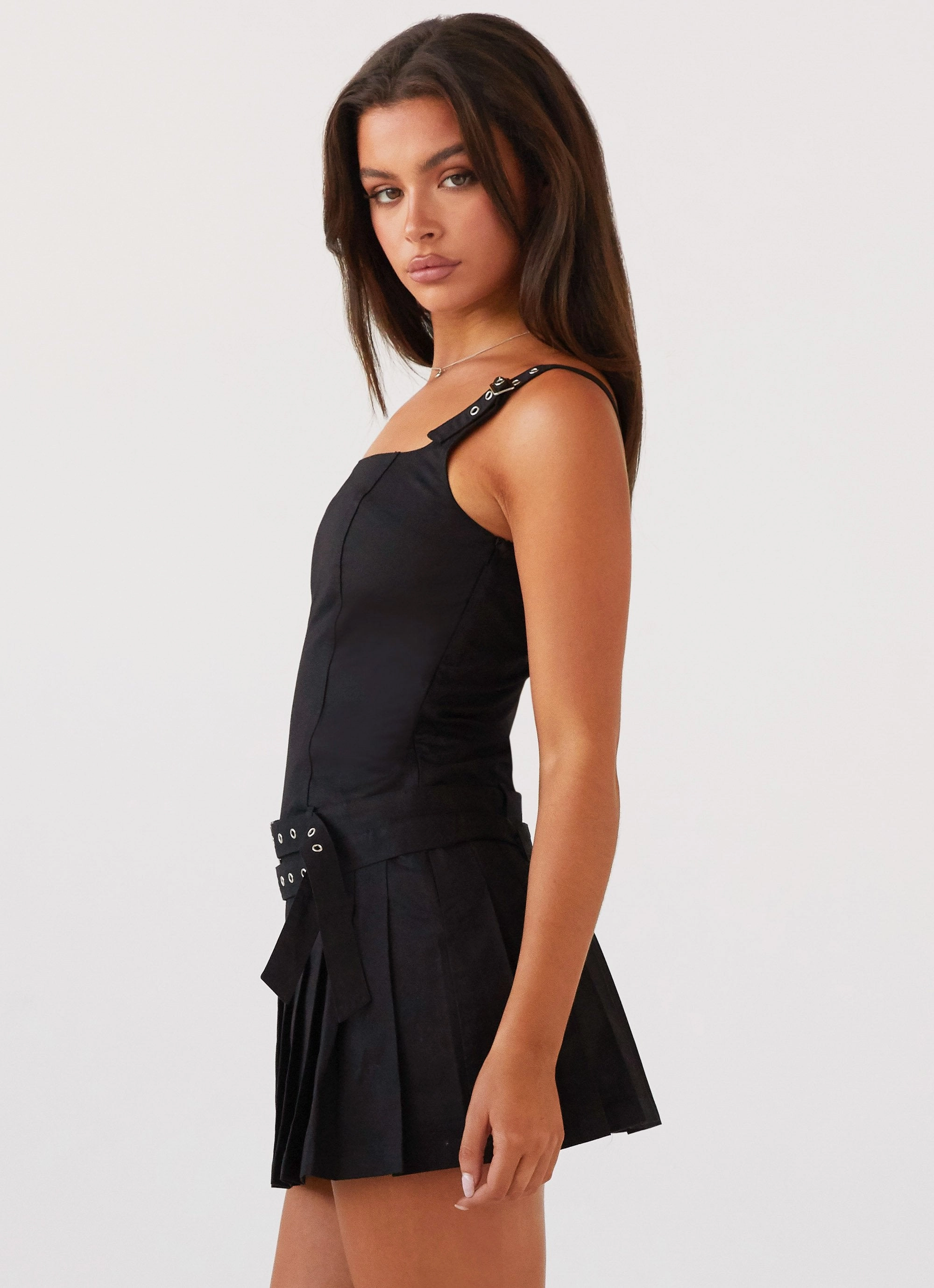 Lynette Buckle Mini Dress - Black Non-Iron