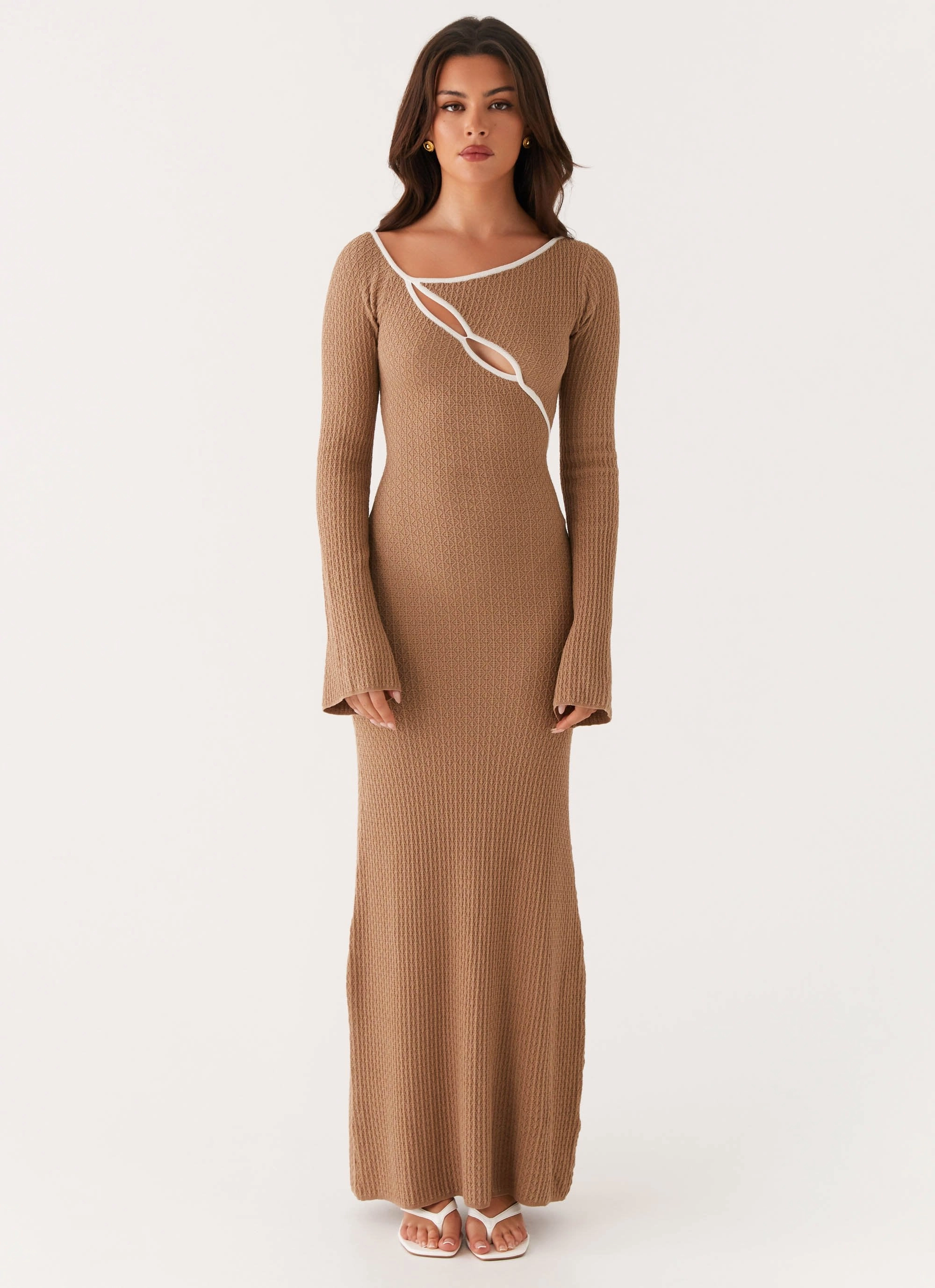 Hilary Crochet Maxi Dress - Tan Sophisticated Elegance Understated Glam