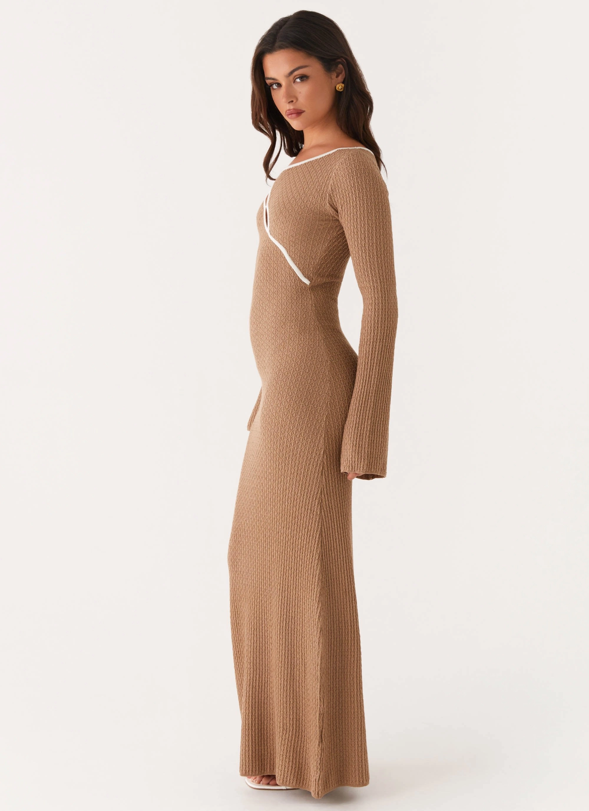Hilary Crochet Maxi Dress - Tan Pink Glow Dual Tones