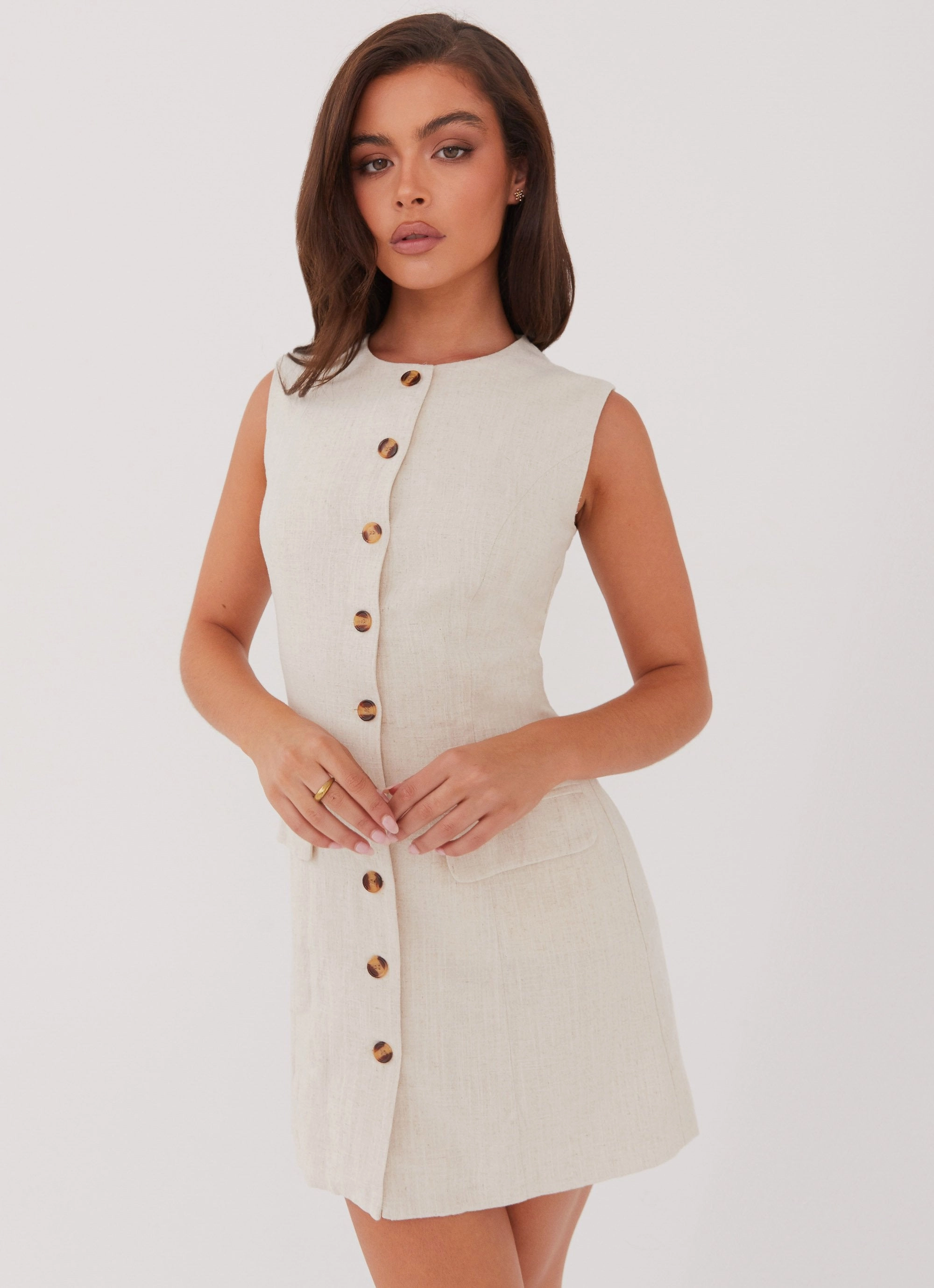 Castello Fiore Linen Mini Dress - Oatmeal Everyday-Use