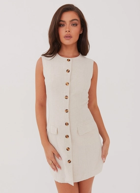 City Style Castello Fiore Linen Mini Dress - Oatmeal