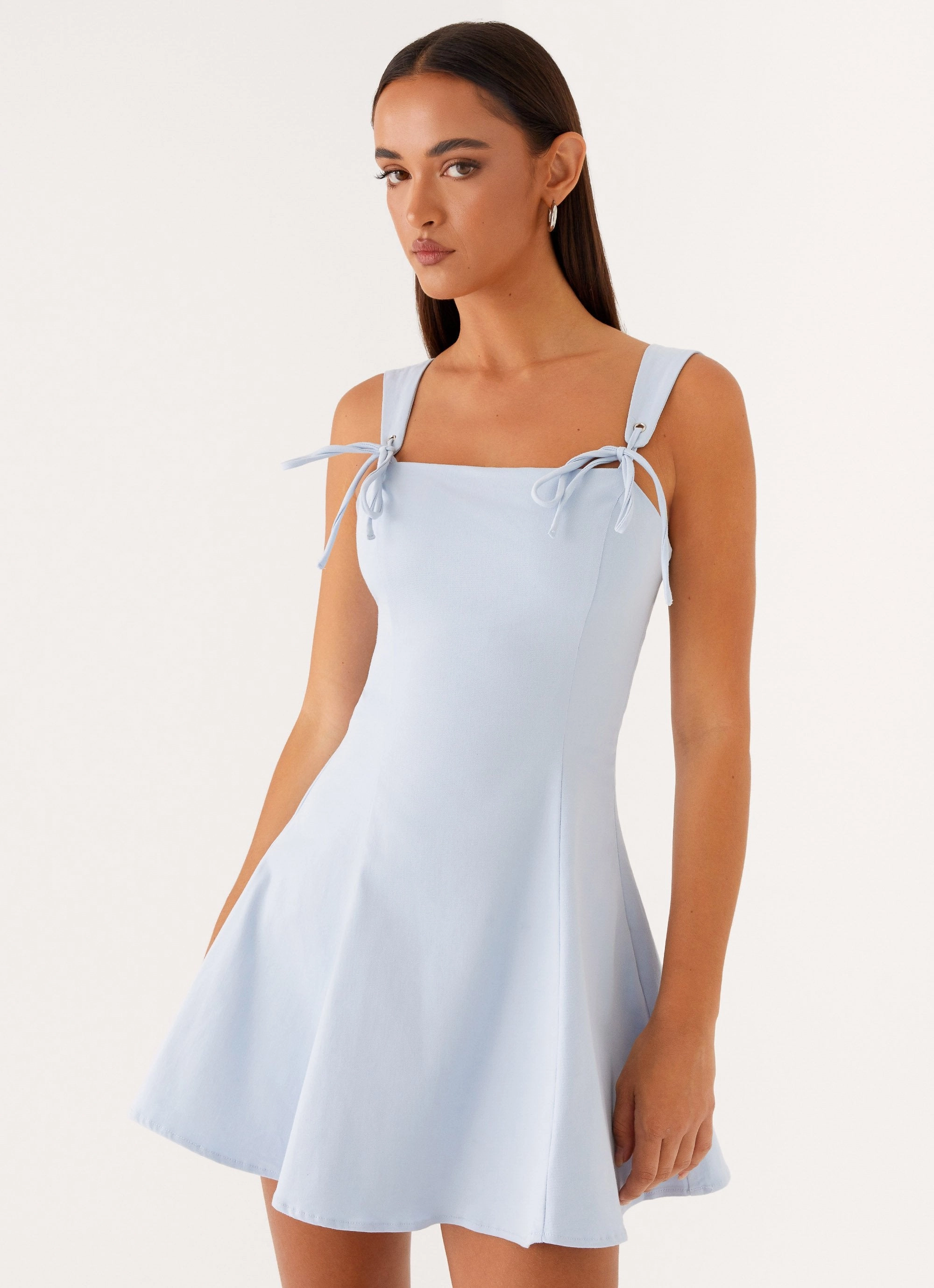 Jamaya Tie Mini Dress - Blue classic waist skin friendly