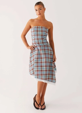 Trendy Vibes Tonie Strapless Midi Dress - Shoreline Check