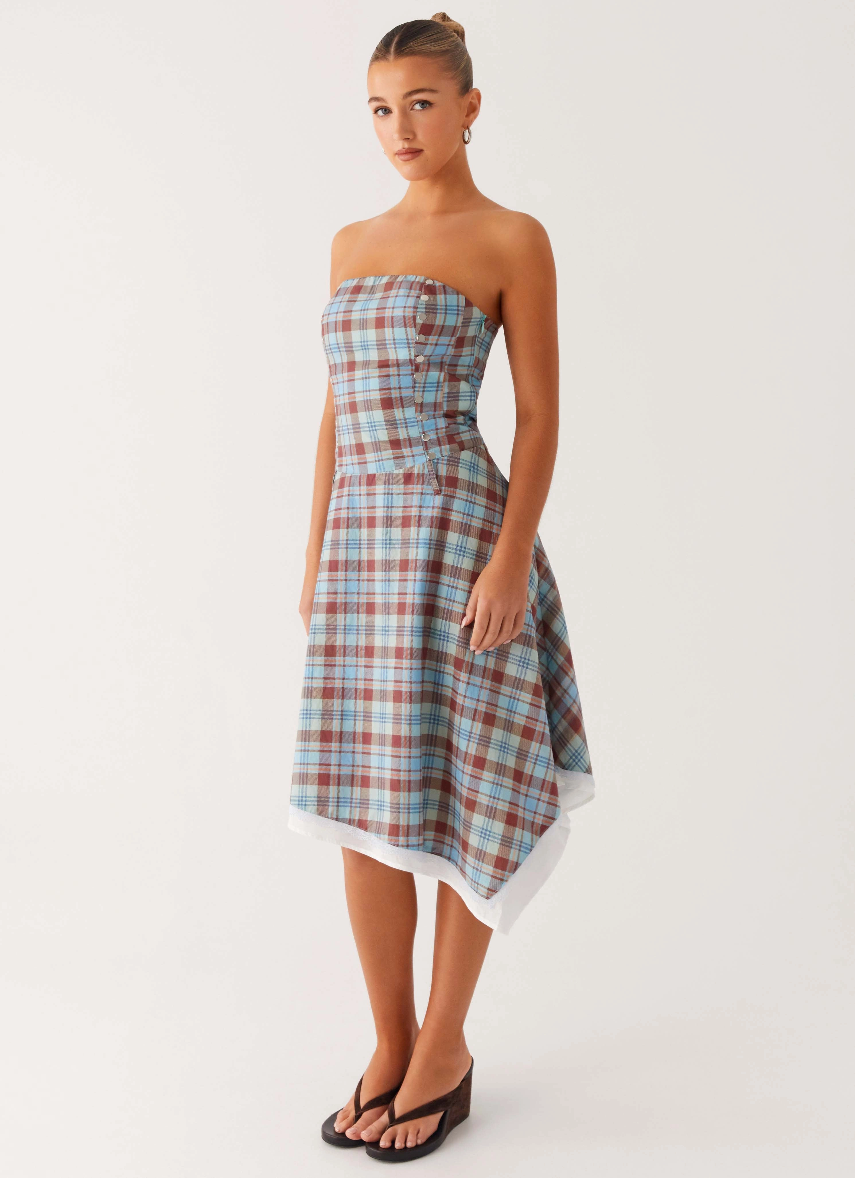 Smooth Fit Dreamy Touch Tonie Strapless Midi Dress - Shoreline Check