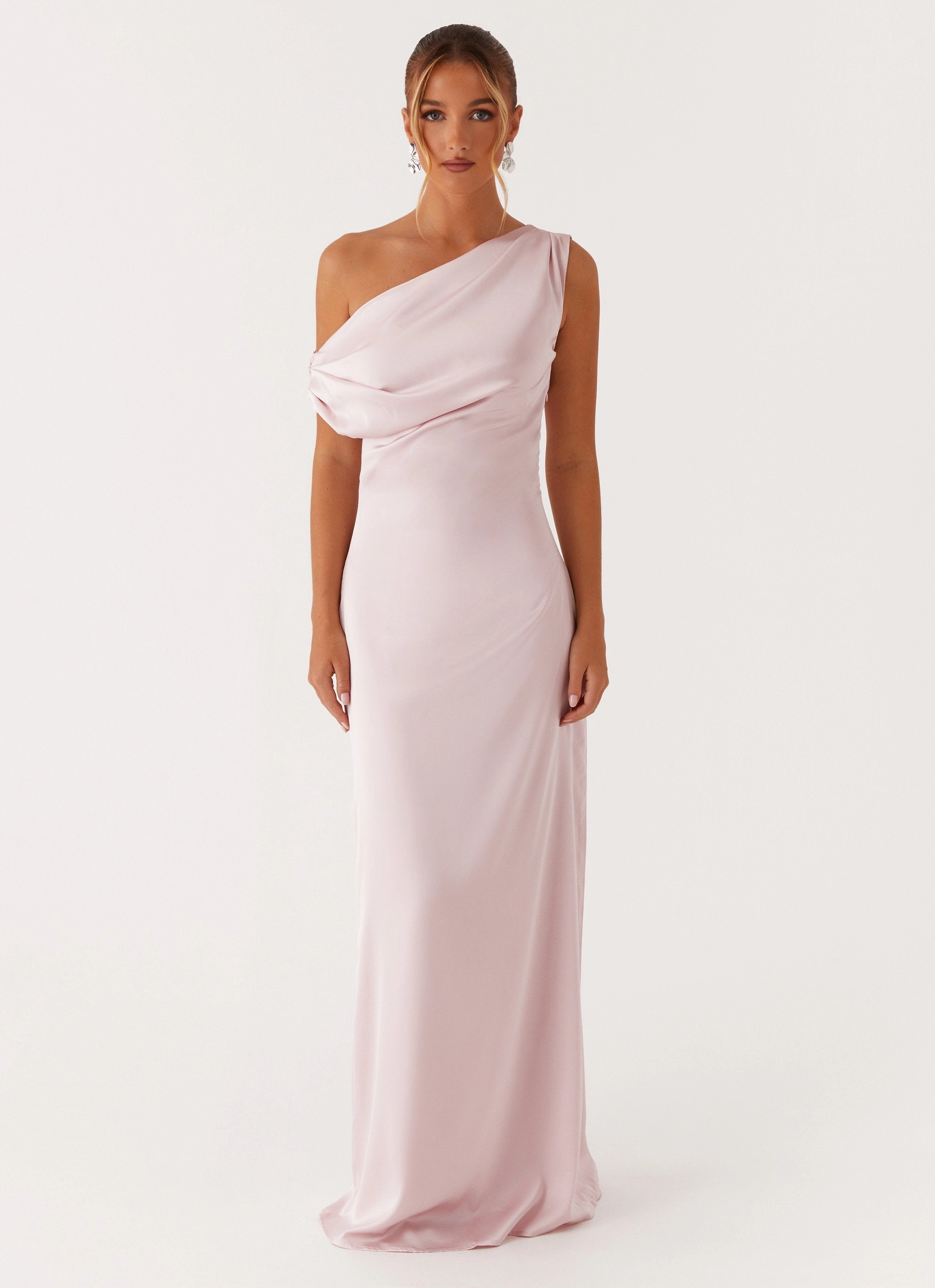 Fall Silhouette Heart Of Glass Satin Maxi Dress - Pink