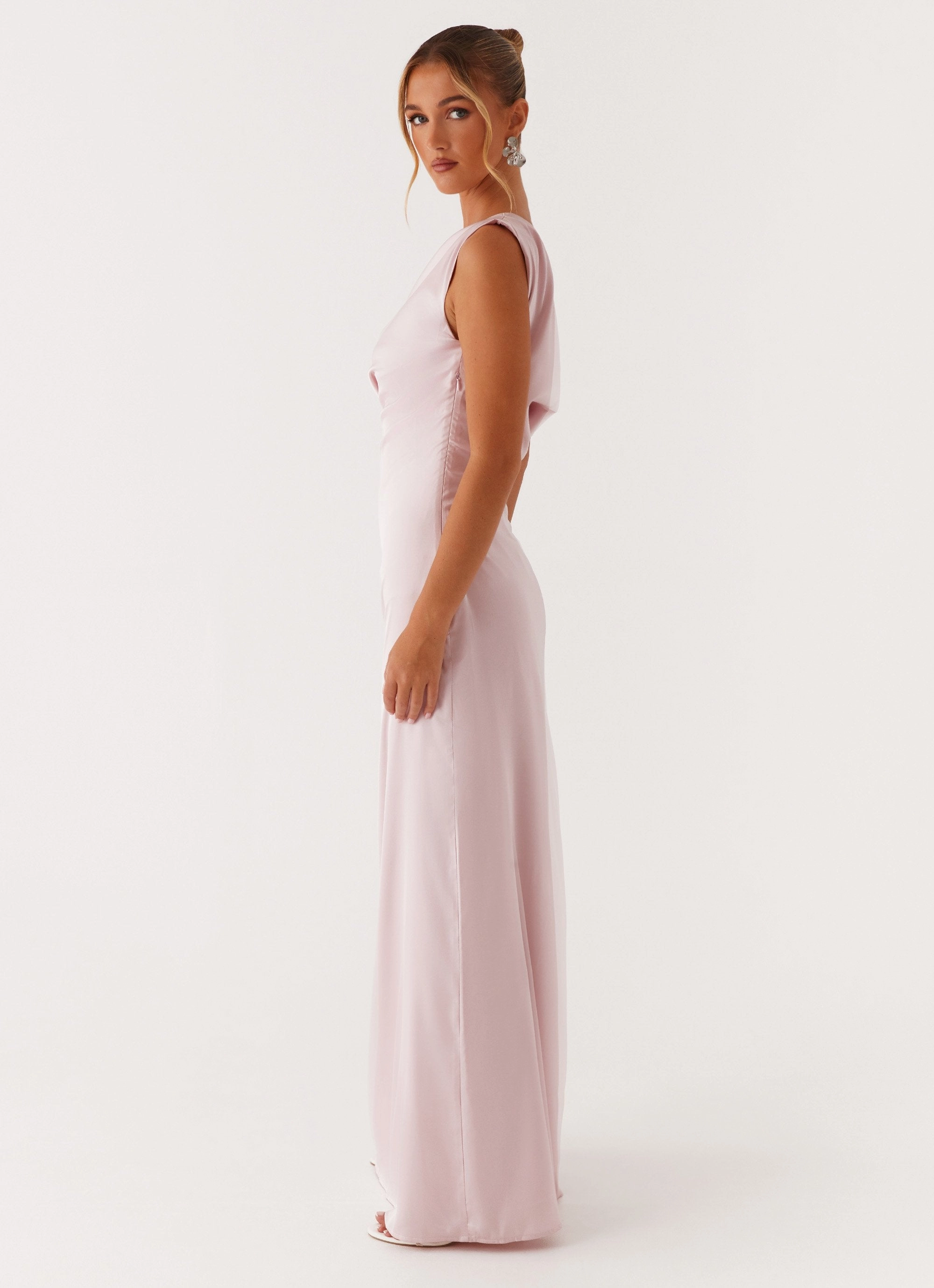 Heart Of Glass Satin Maxi Dress - Pink Adjustable Straps Fold-Over-Detail