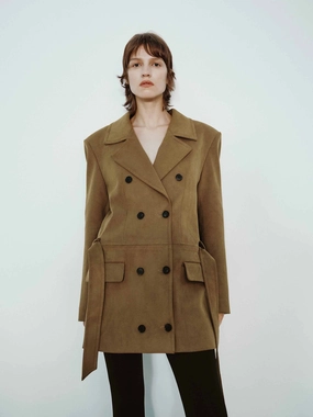 Suede Texture Belted Coat Suede Texture Belted Coat