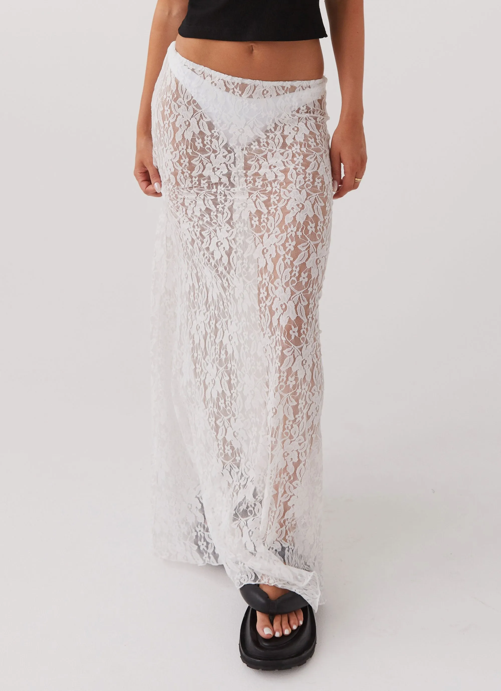 Sugar Sweet Lace Maxi Skirt - White Simple Flow Sophisticated Casual