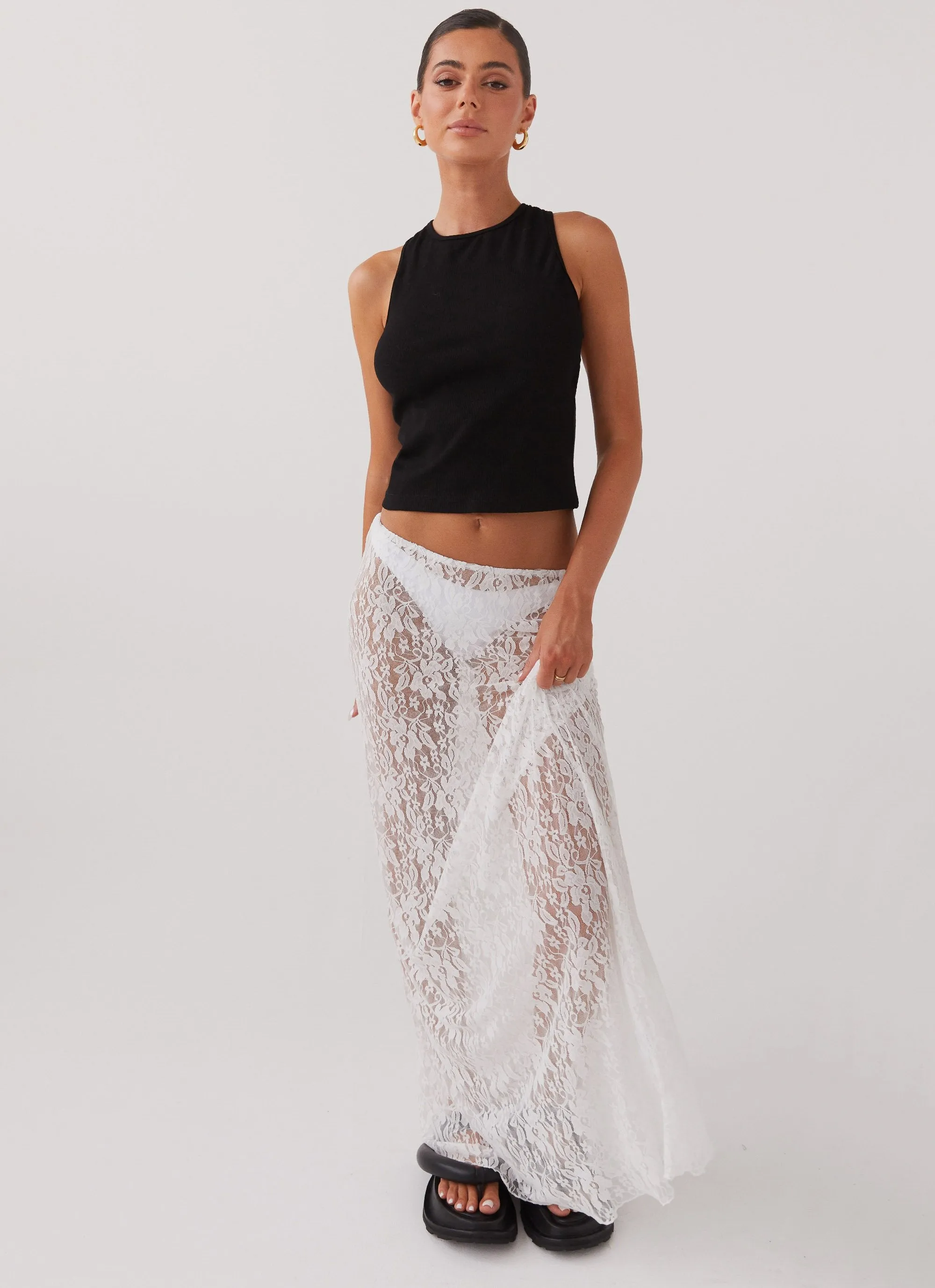 Sugar Sweet Lace Maxi Skirt - White Clean Aesthetic