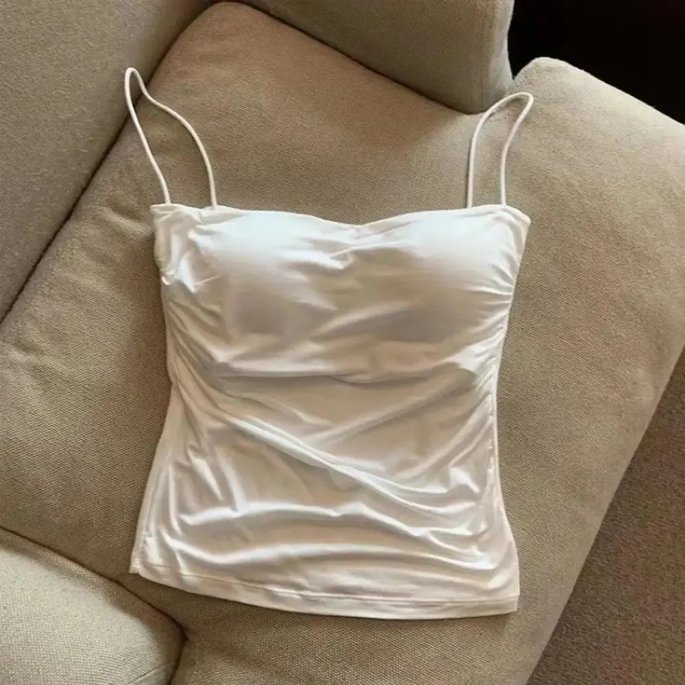 Summer Camisoles Tank Tops Women With Built In Bra Sleeveless Casual Cropped Solid Color Tees