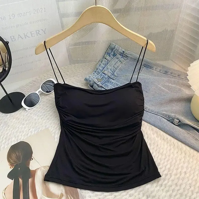 Summer Camisoles Tank Tops Women With Built In Bra Sleeveless Casual Cropped Solid Color Tees
