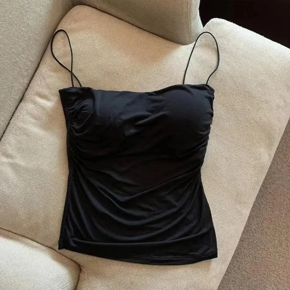Summer Camisoles Tank Tops Women With Built In Bra Sleeveless Casual Cropped Solid Color Tees