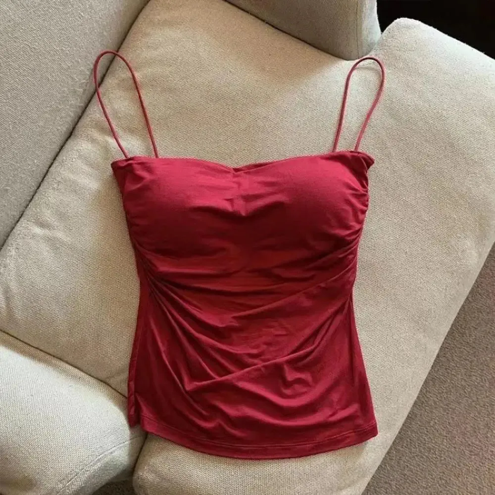 Summer Camisoles Tank Tops Women With Built In Bra Sleeveless Casual Cropped Solid Color Tees