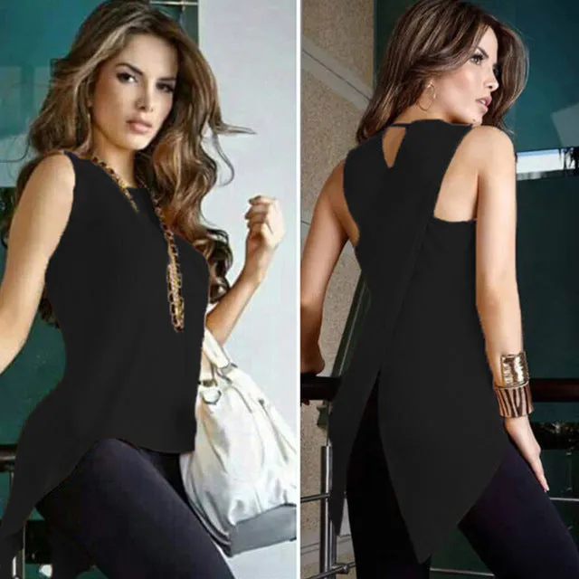 Summer Casual Ladies' Sleeveless O-neck Slim Chiffon Blouses