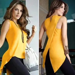 Summer Casual Ladies' Sleeveless O-neck Slim Chiffon Blouses