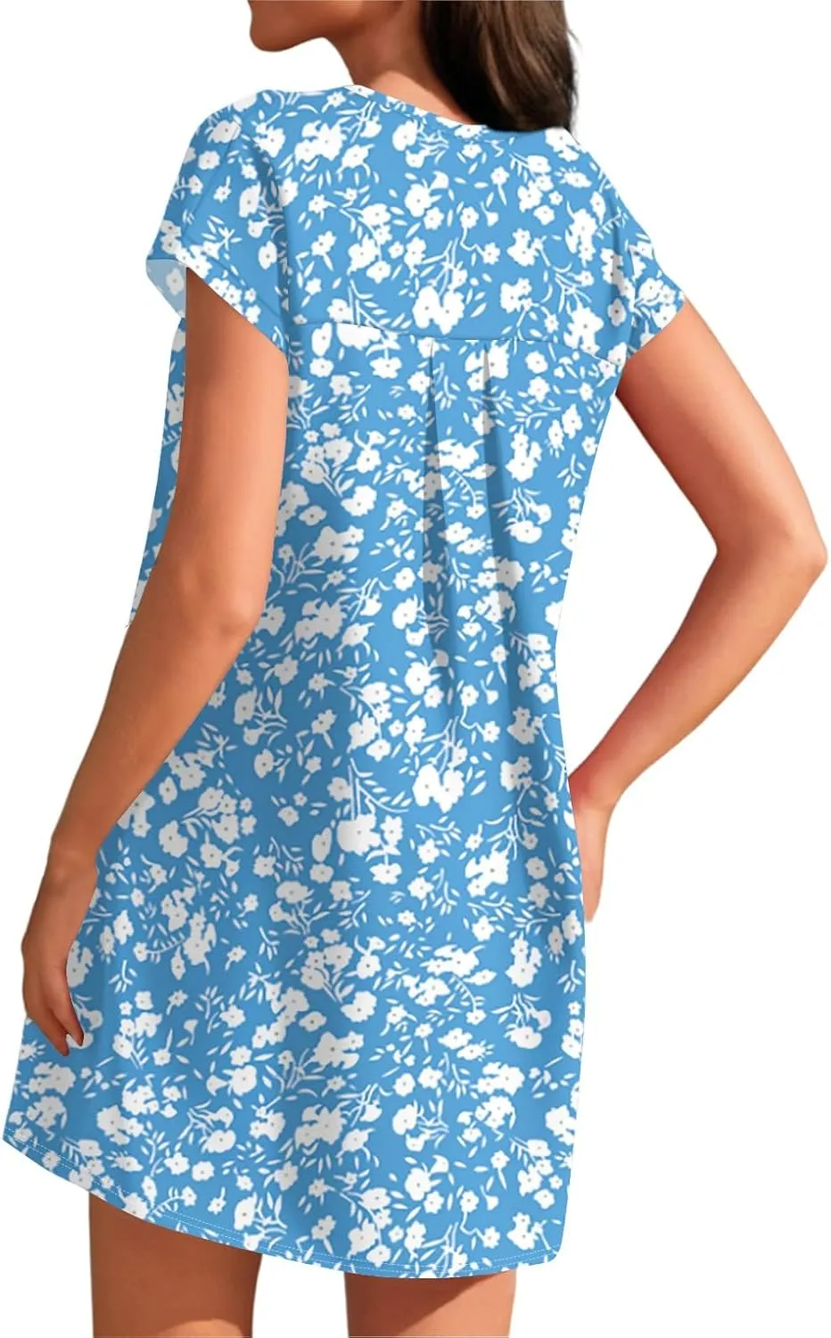 Summer Dresses for Women 2025 Printed T Shirt Dress Casual Short Sleeve Crewneck Loose Fit Mini Dresses with Pockets