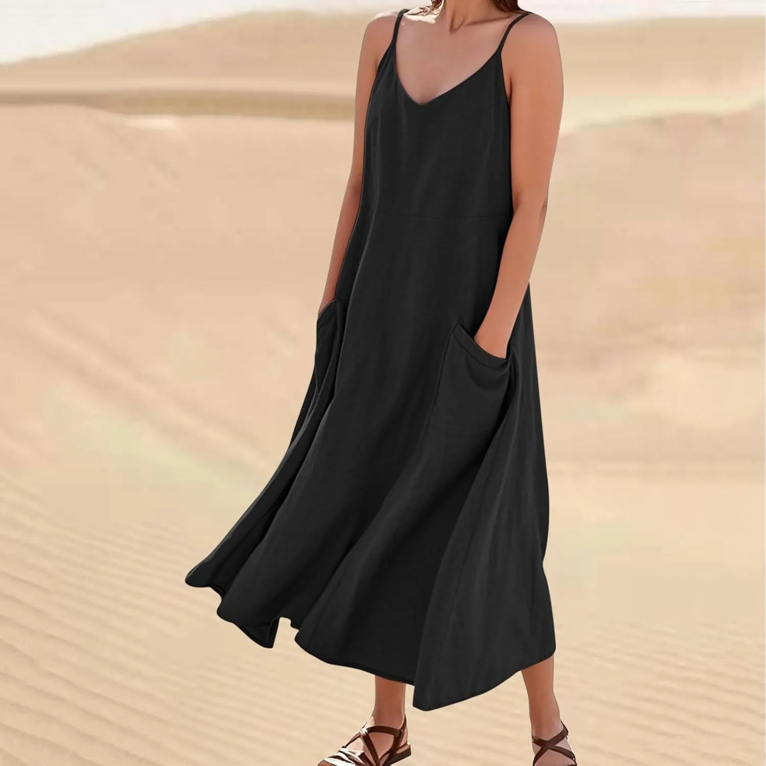 Summer Dresses for Women 2025 Spring Plus Size Linen Maxi Dress Sleeveless Crewneck Sundress Outfits Clothes