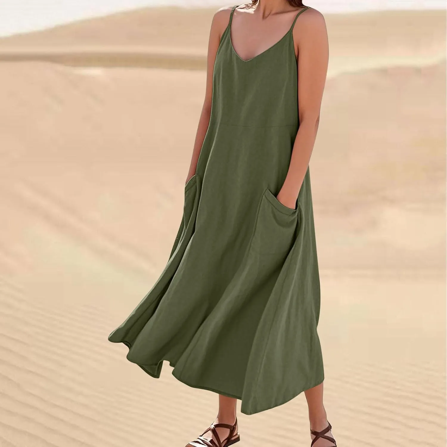 Summer Dresses for Women 2025 Spring Plus Size Linen Maxi Dress Sleeveless Crewneck Sundress Outfits Clothes