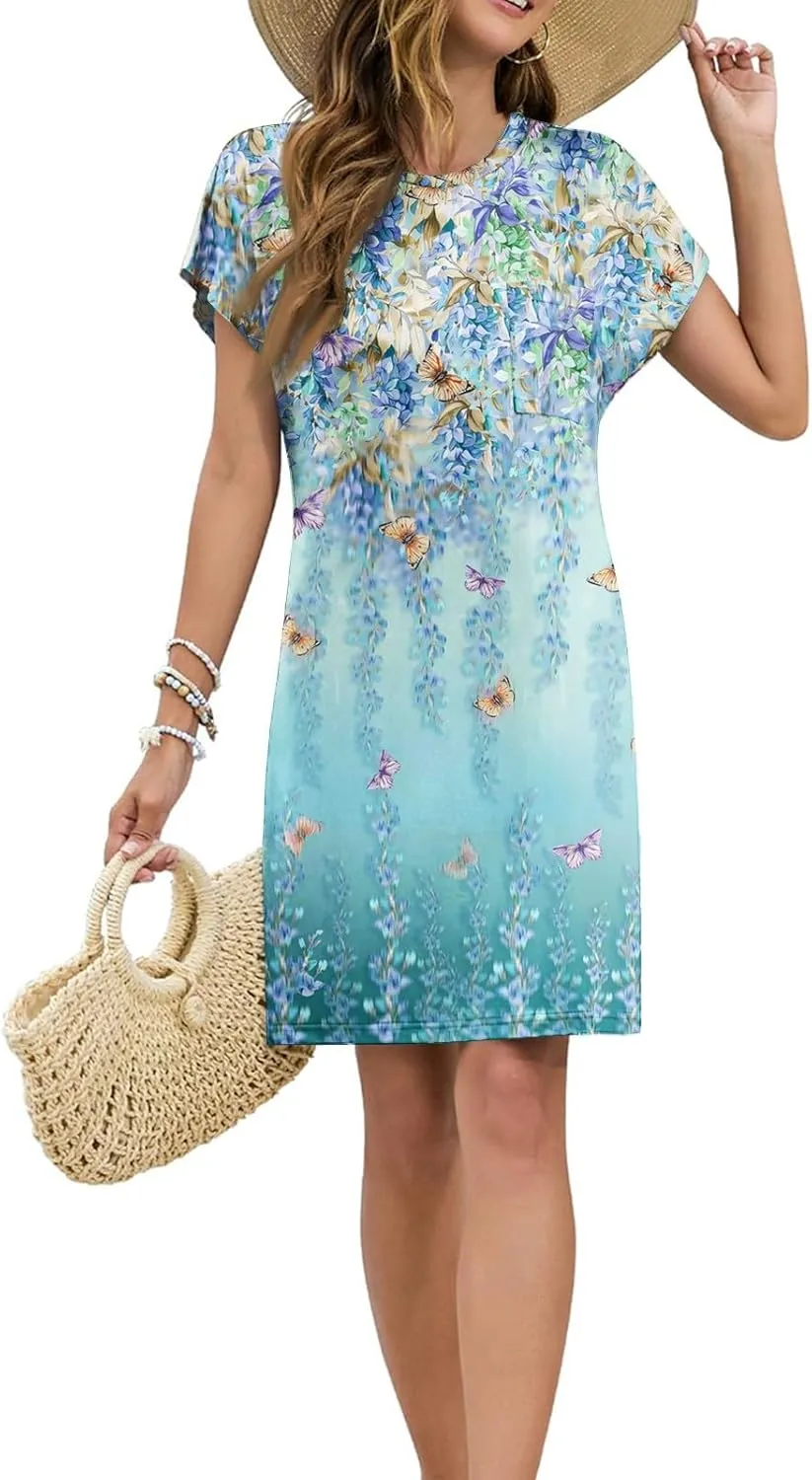 Summer Dresses for Women 2025 Trendy Must-Have Short Sleeve T-Shirt Dress Crew Neck Sundresses for Vacation Essential