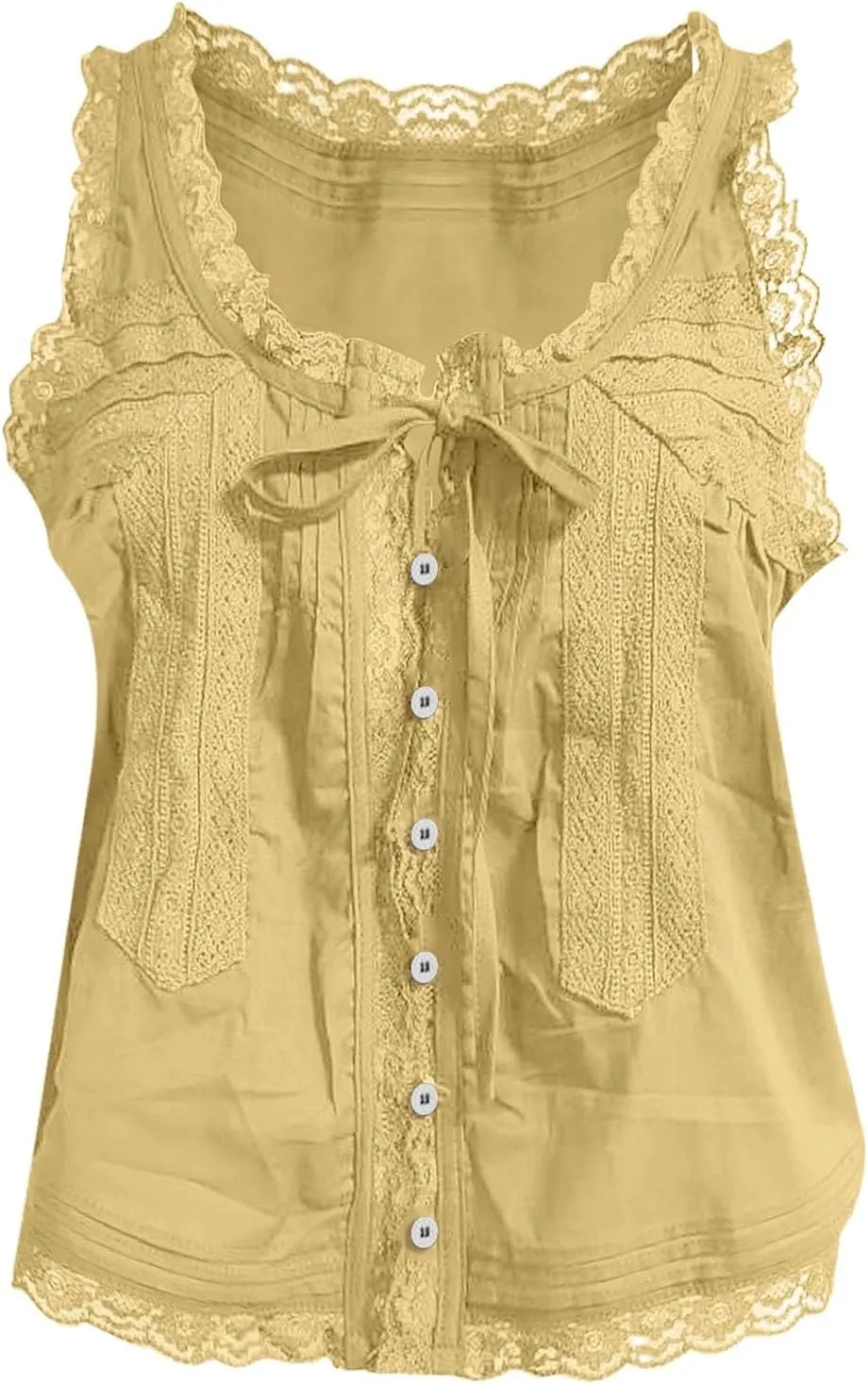 Summer Lace Camisole Tank Top for Women Cute Boho Tie Front Beach Y2K Sleeveless Shirt Crop Button Going Out Cami Tee