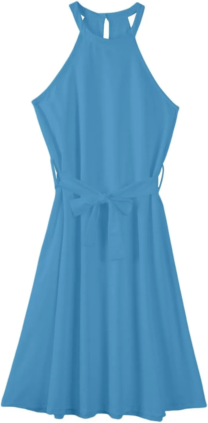 Summer Midi Halter Floral Dresses for Women 2025 Vacation Sleeveless Flowy A Line Sundress Tie Empire Waist Frocks