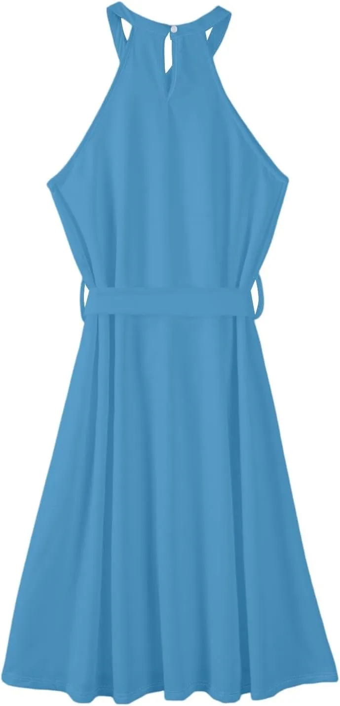 Summer Midi Halter Floral Dresses for Women 2025 Vacation Sleeveless Flowy A Line Sundress Tie Empire Waist Frocks