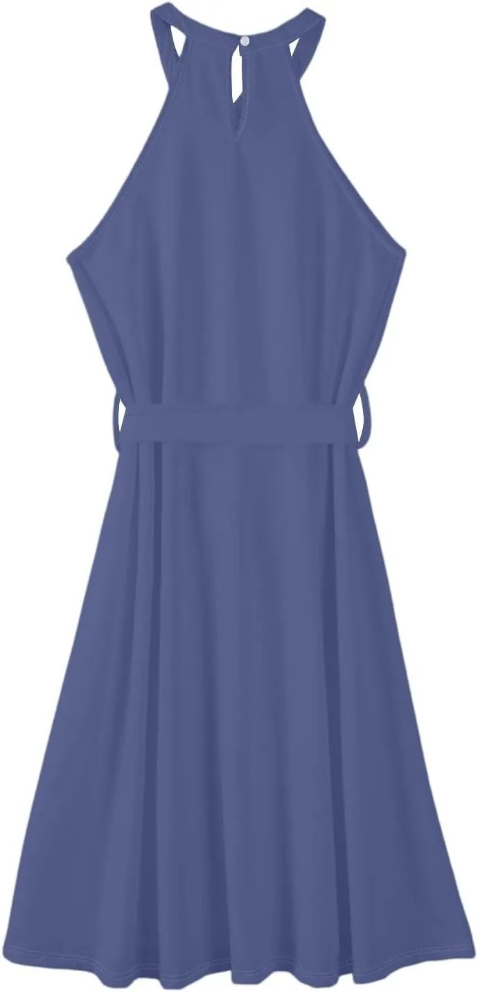 Summer Midi Halter Floral Dresses for Women 2025 Vacation Sleeveless Flowy A Line Sundress Tie Empire Waist Frocks