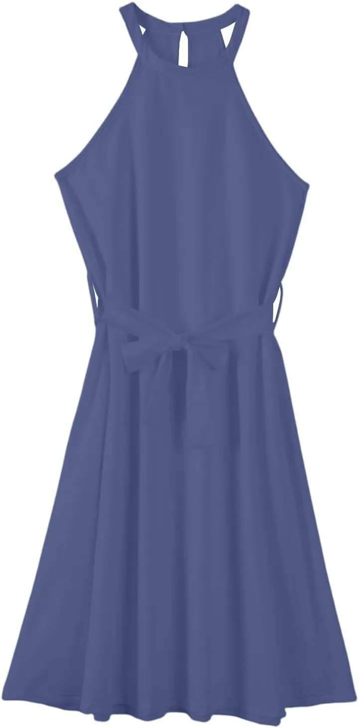 Summer Midi Halter Floral Dresses for Women 2025 Vacation Sleeveless Flowy A Line Sundress Tie Empire Waist Frocks