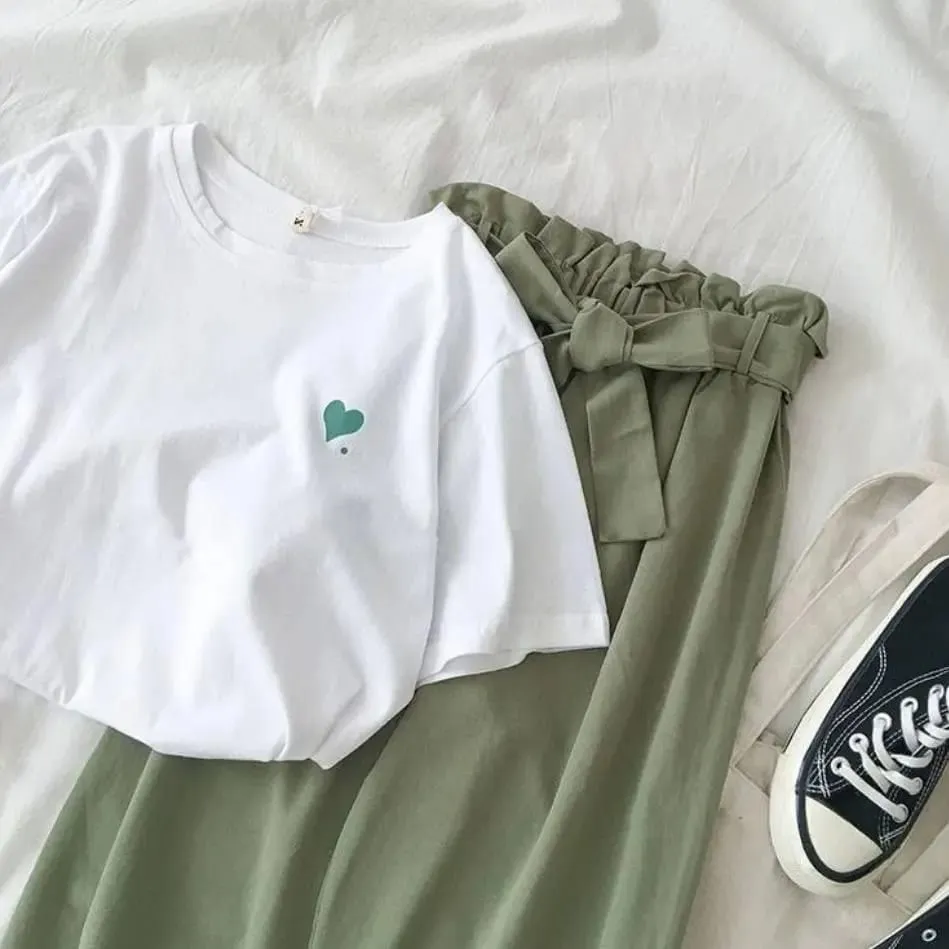 Summer New Famale Tracksuits Fashion CLothes Casual Loose White Top and Pant two piece set Women Students Girl Sweet Sportswear 2XL X532278