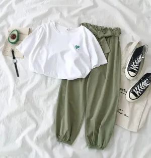 Summer New Famale Tracksuits Fashion CLothes Casual Loose White Top and Pant two piece set Women Students Girl Sweet Sportswear 2XL X532278