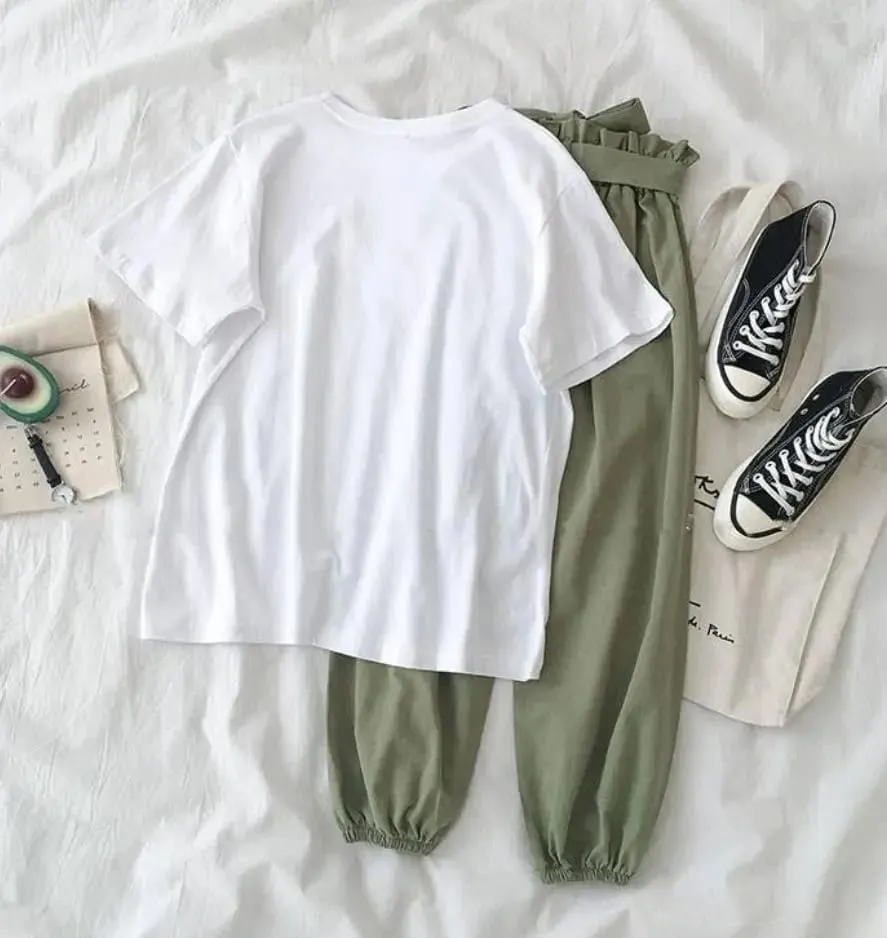 Summer New Famale Tracksuits Fashion CLothes Casual Loose White Top and Pant two piece set Women Students Girl Sweet Sportswear 2XL X532278