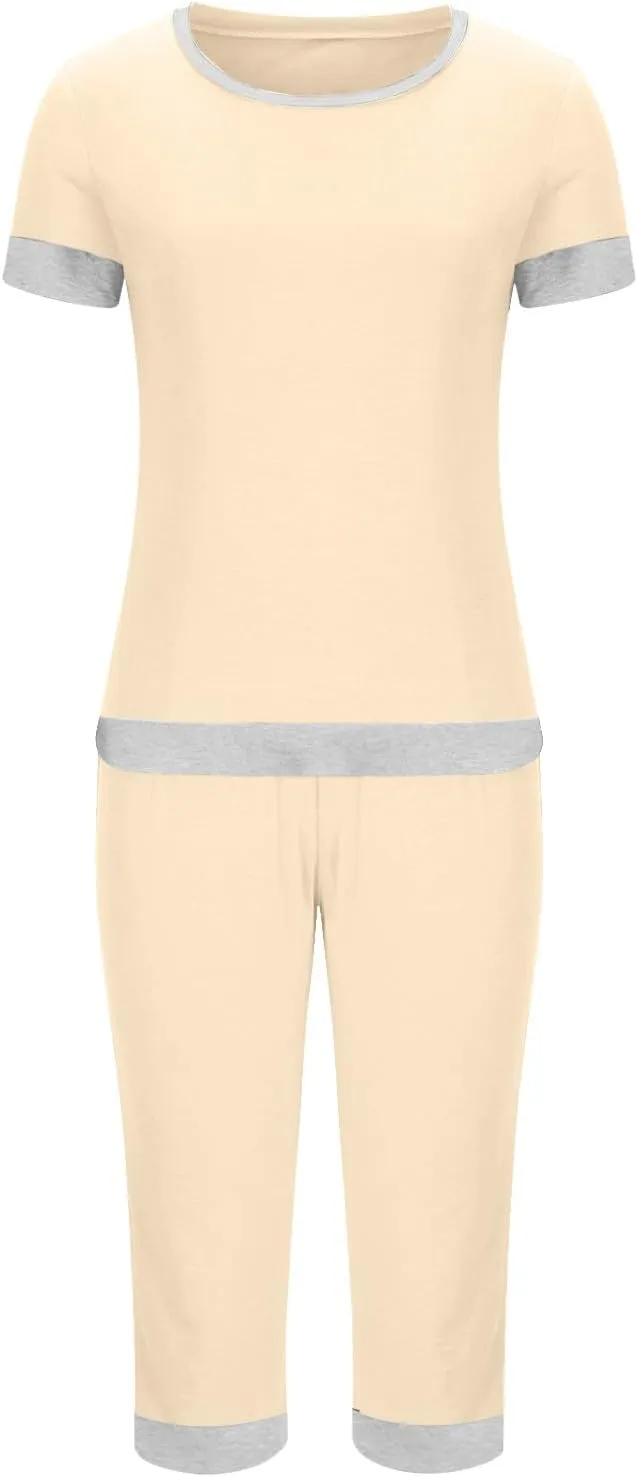 Summer Pajamas Set for Women Soft Capri PJs Lounge Set Short Sleeve Top with Capri Pants Plus Size Sleepwear Set