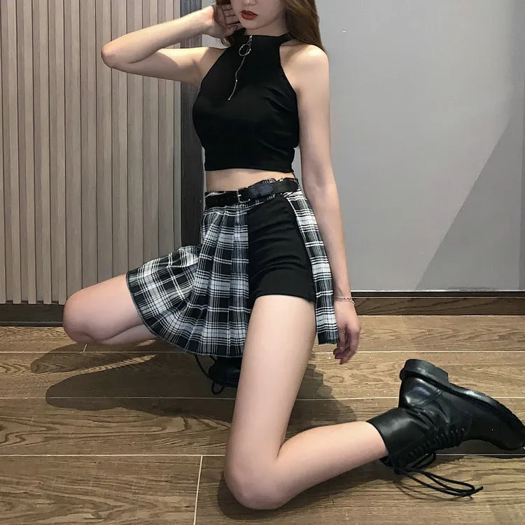 Summer Pleated Skirt Women High Waist A-Line Slim Look Hip Flattering All-Matching Chequered Niche ins Skirt