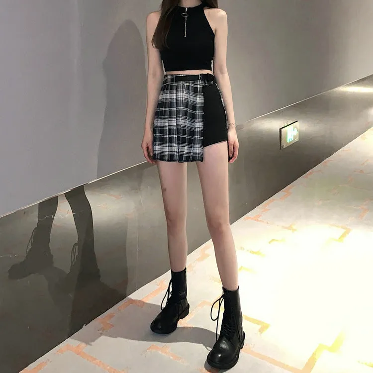 Summer Pleated Skirt Women High Waist A-Line Slim Look Hip Flattering All-Matching Chequered Niche ins Skirt