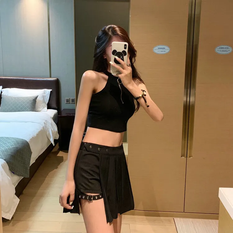 Summer Pleated Skirt Women High Waist A-Line Slim Look Hip Flattering All-Matching Chequered Niche ins Skirt