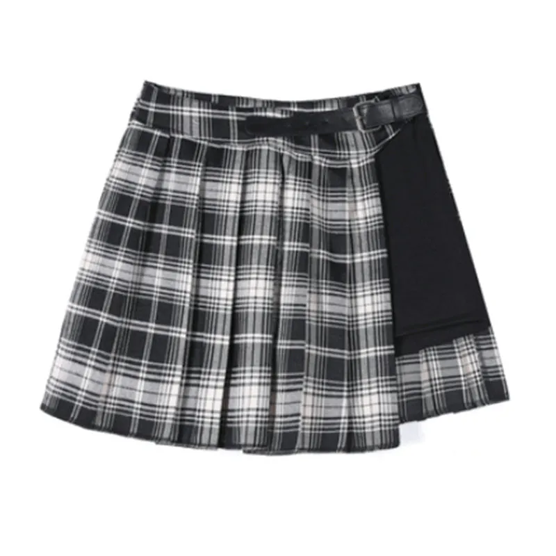 Summer Pleated Skirt Women High Waist A-Line Slim Look Hip Flattering All-Matching Chequered Niche ins Skirt