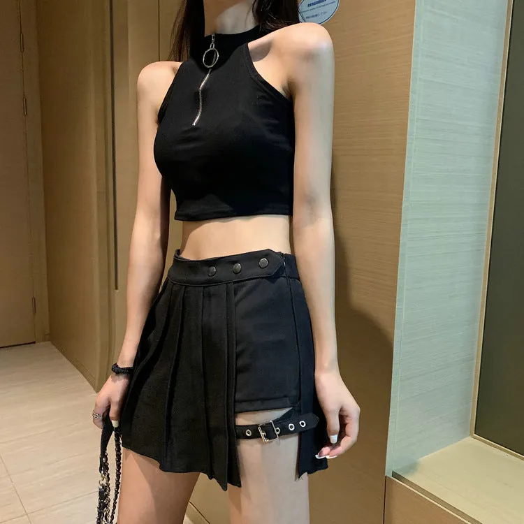 Summer Pleated Skirt Women High Waist A-Line Slim Look Hip Flattering All-Matching Chequered Niche ins Skirt