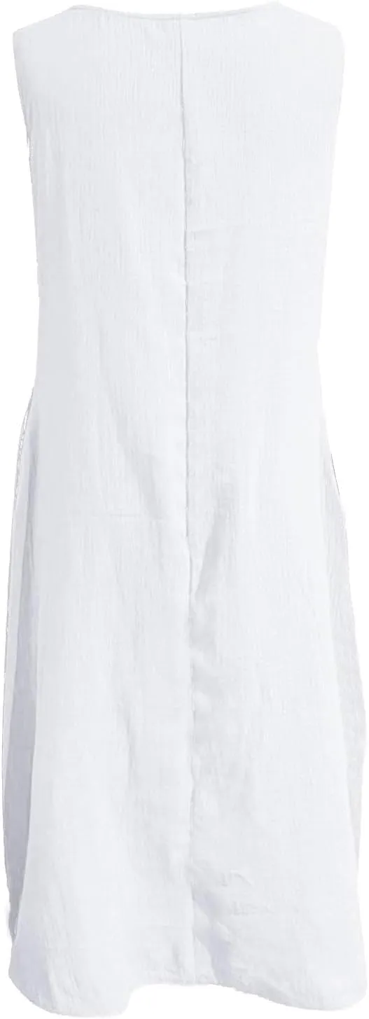 Summer Plus Size Cotton Linen Tank Dress 2025 Women Boho Casual Beach Dresses Crew Neck Sleeveless Midi Sundress