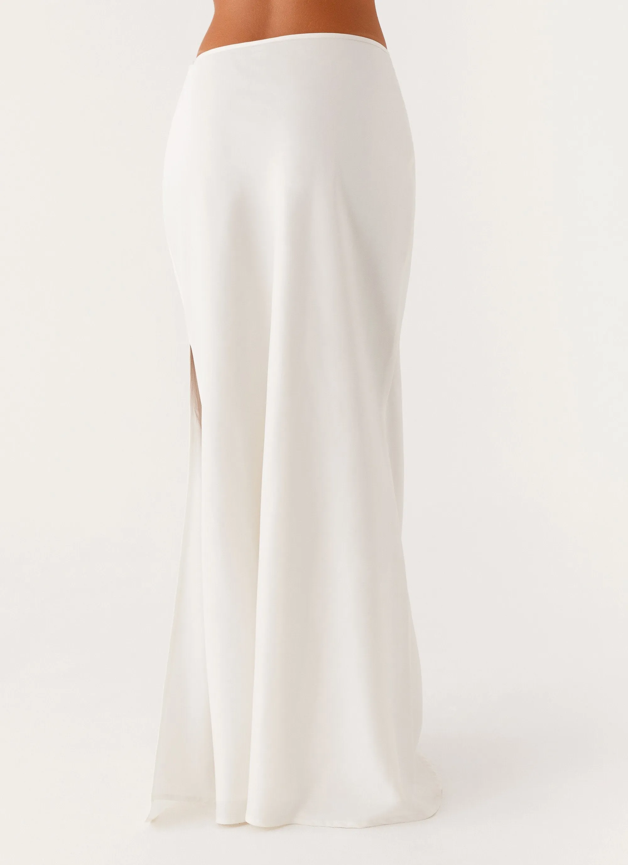 Mina Satin Maxi Skirt - White Ventilated Panels