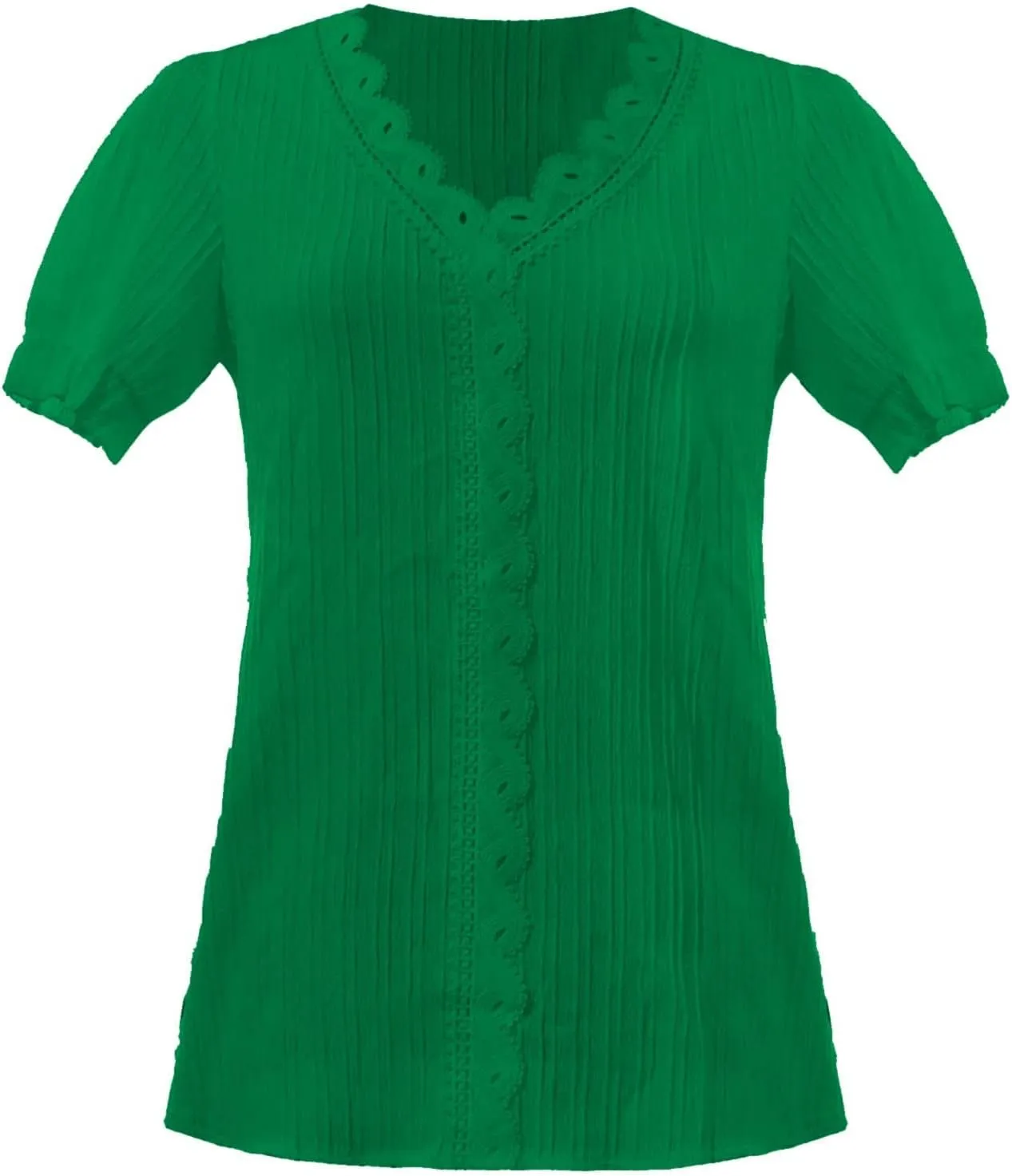 Summer Tops for Women Plus Size Trendy Lace V Neck T Shirts Puff Short Sleeve Tshirt Dressy Casual Plain Work Blouse