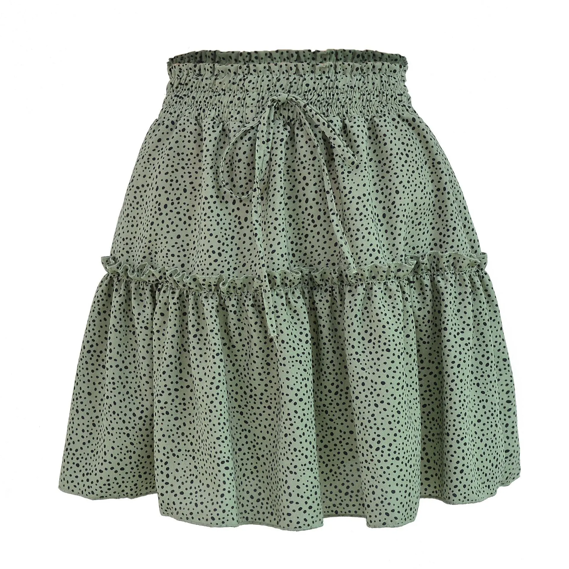 Summer Women High Waist Chiffon Flare Skirt Europe Printed Poker Dot Skirt