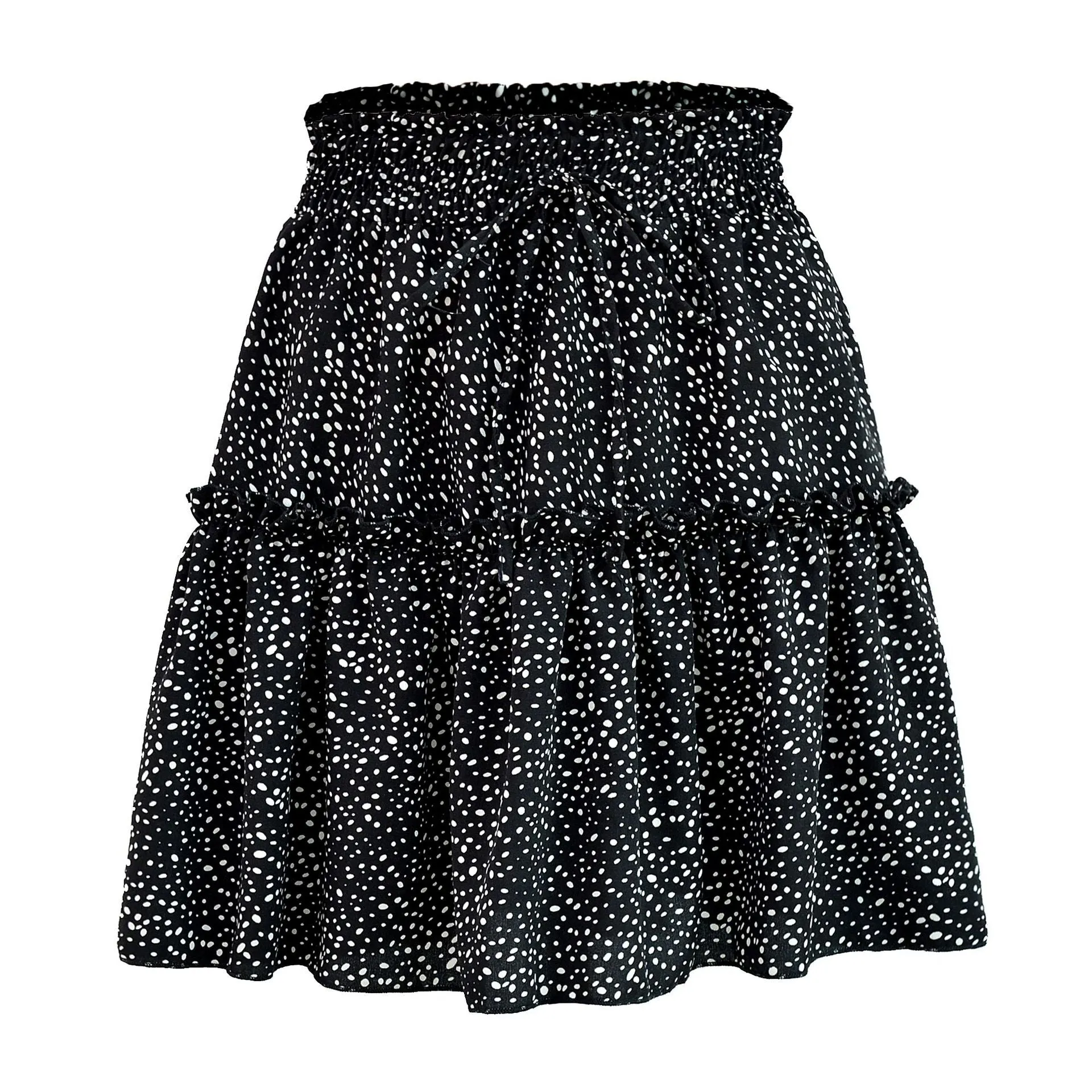Summer Women High Waist Chiffon Flare Skirt Europe Printed Poker Dot Skirt
