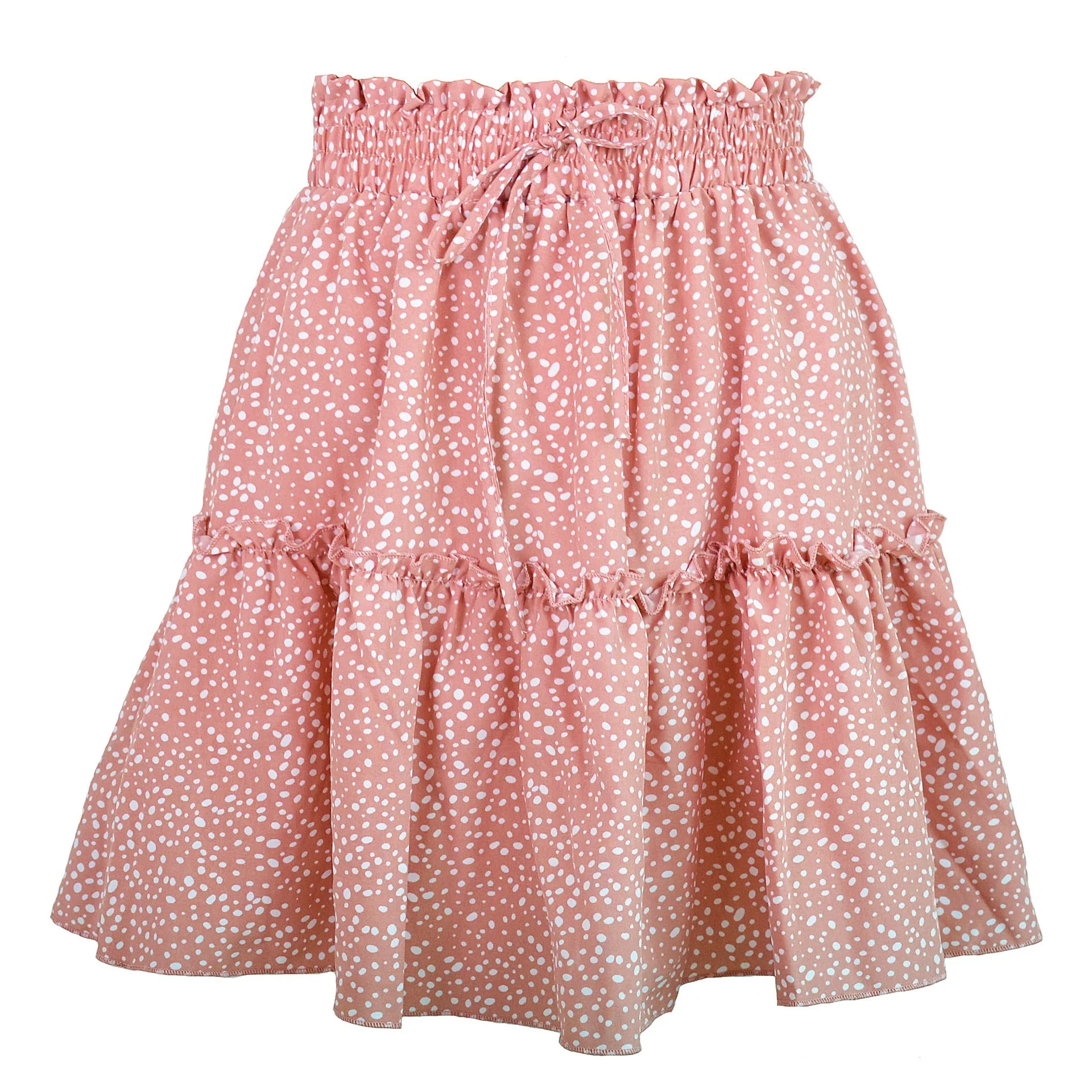 Summer Women High Waist Chiffon Flare Skirt Europe Printed Poker Dot Skirt
