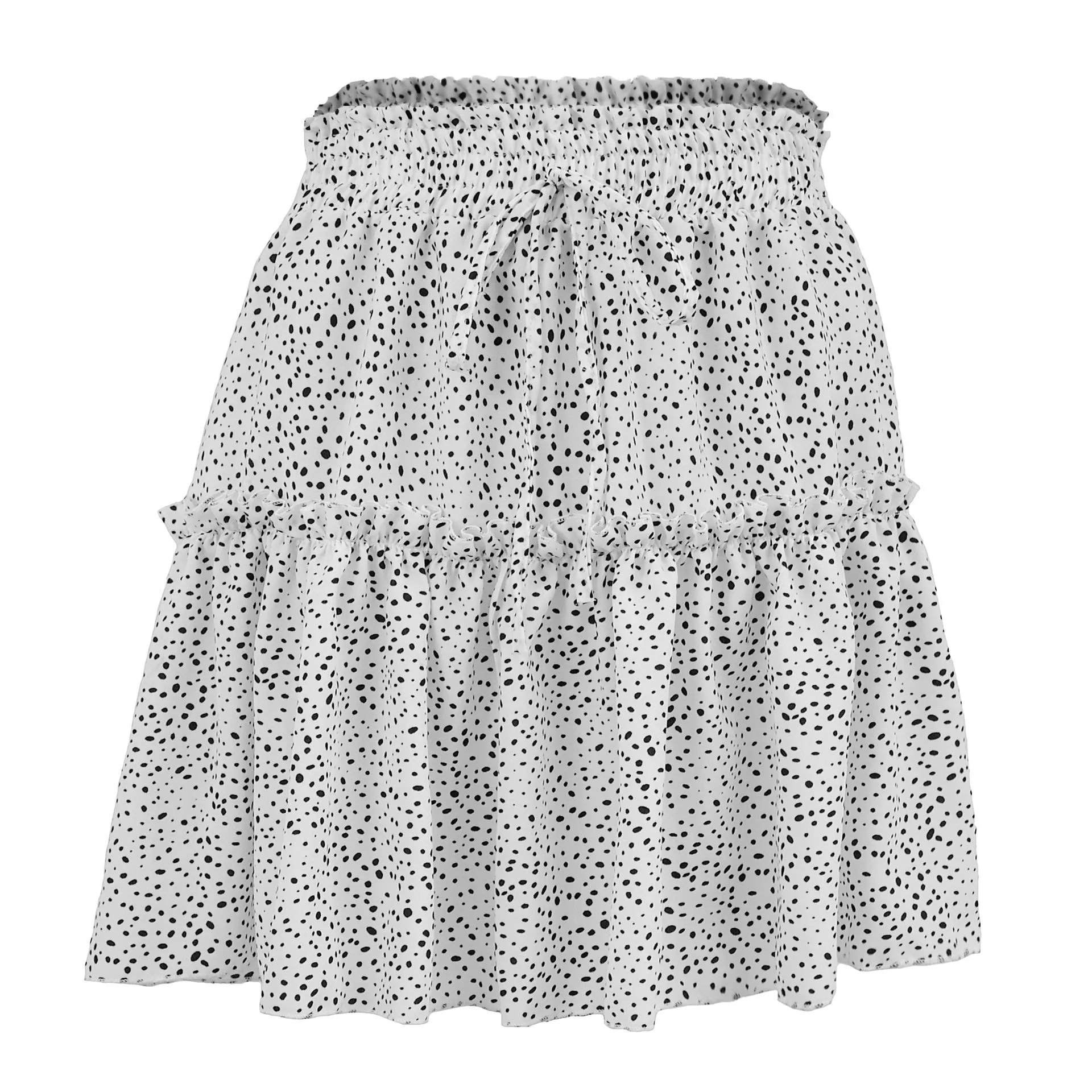 Summer Women High Waist Chiffon Flare Skirt Europe Printed Poker Dot Skirt