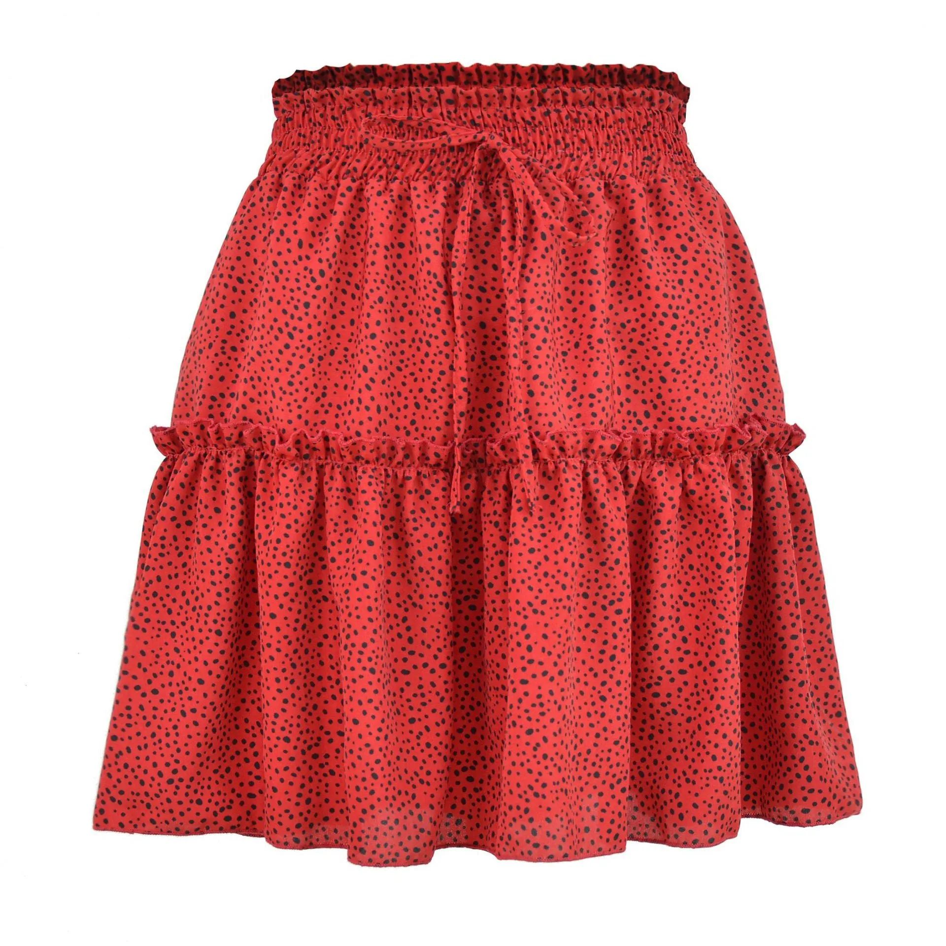 Summer Women High Waist Chiffon Flare Skirt Europe Printed Poker Dot Skirt