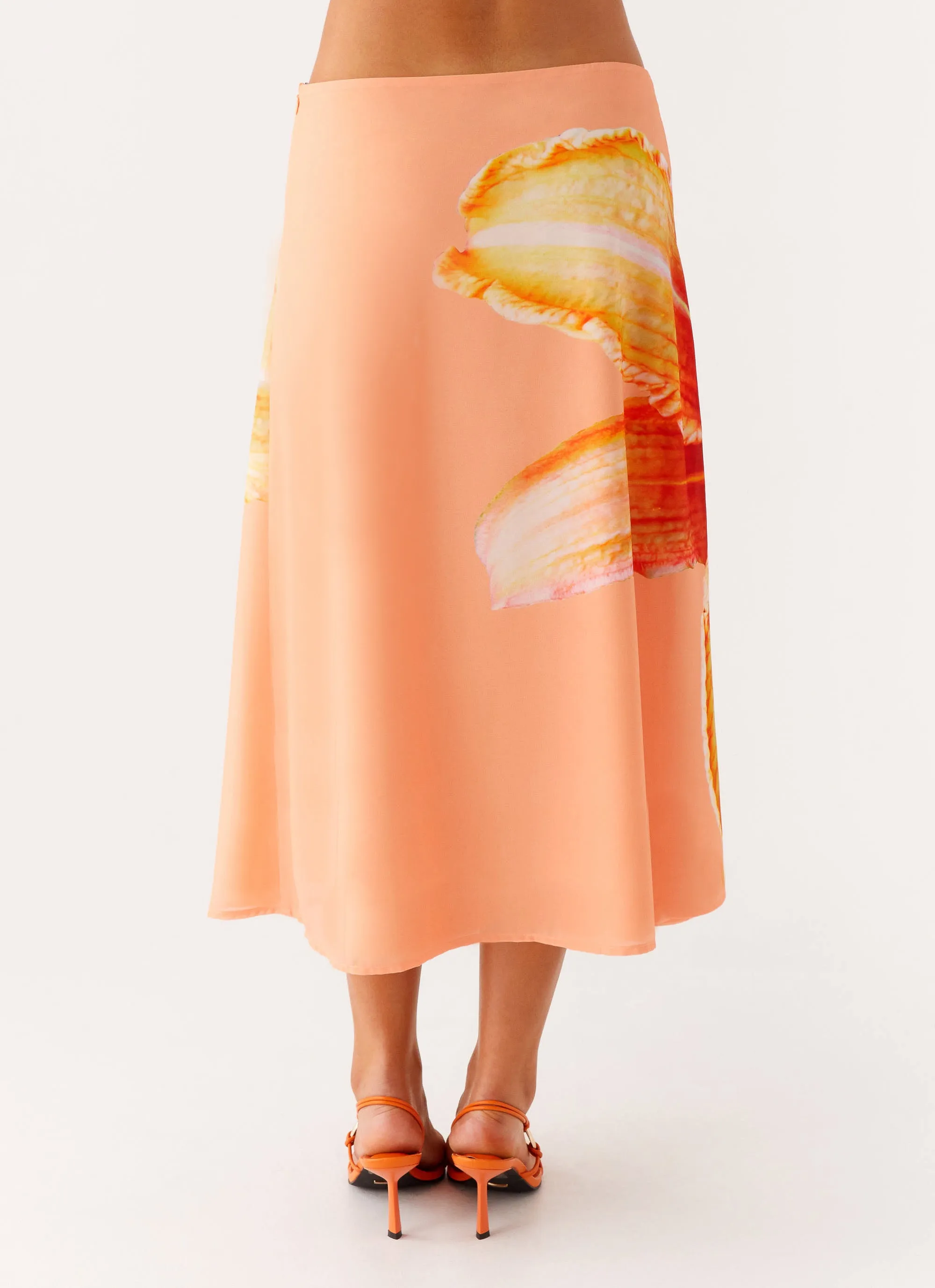 Summertime Midi Skirt - Orange Floral Reinforced Pockets Fresh Aesthetic