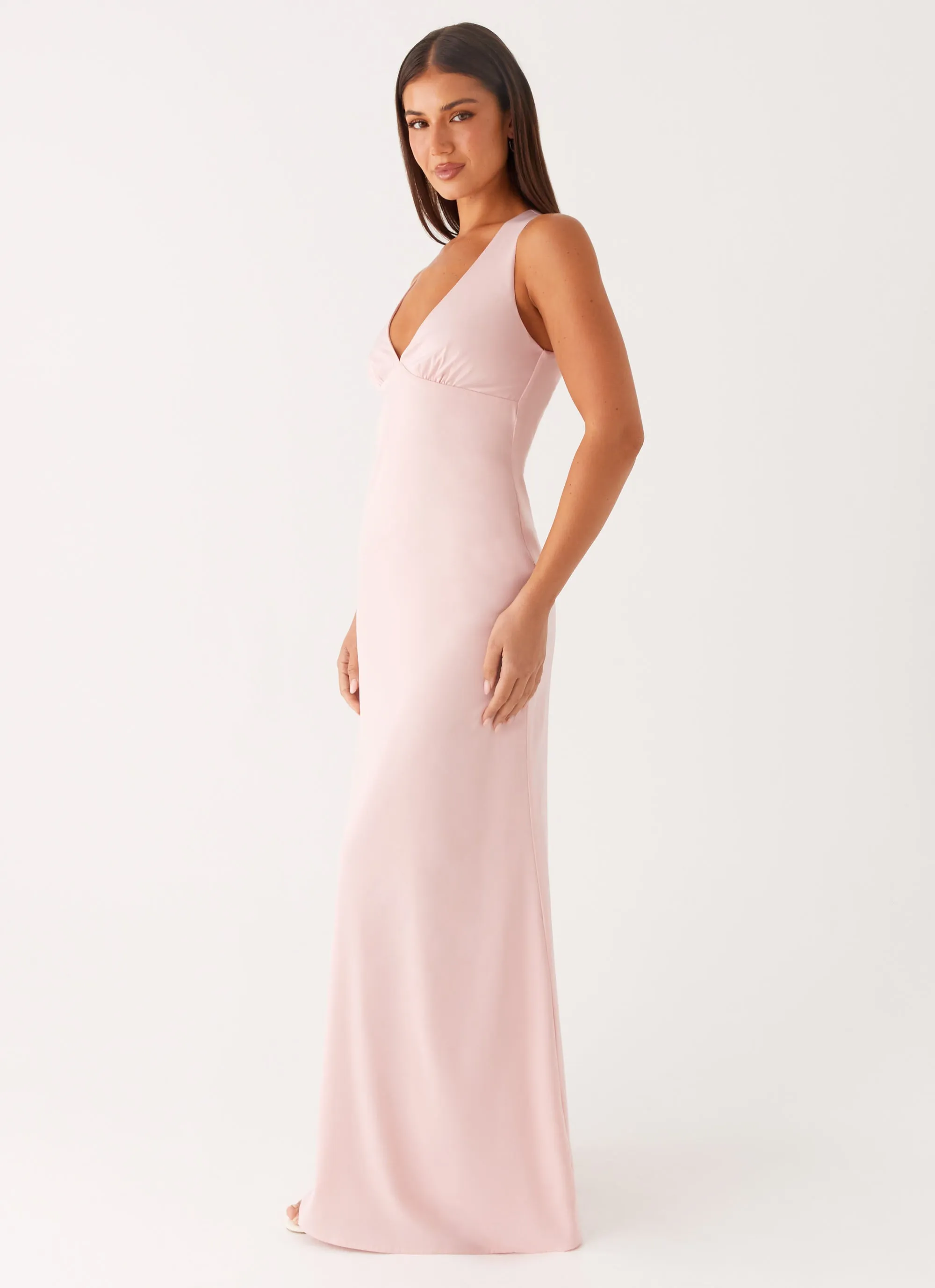 Desi Halterneck Maxi Dress - Pink Sleeveless Cut Sophisticated Style