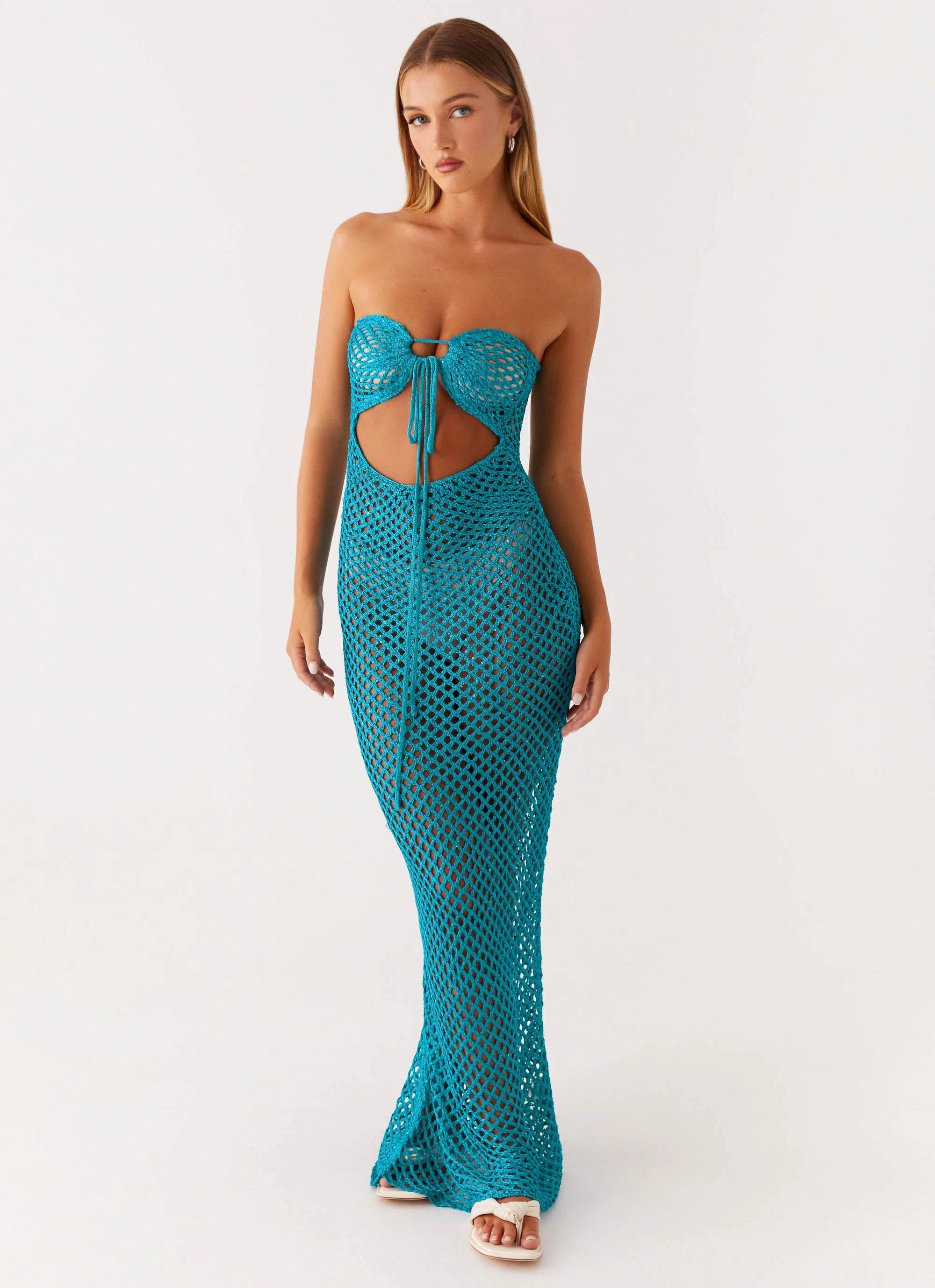 Sun Kissed Crochet Maxi Dress - Blue Premium Material