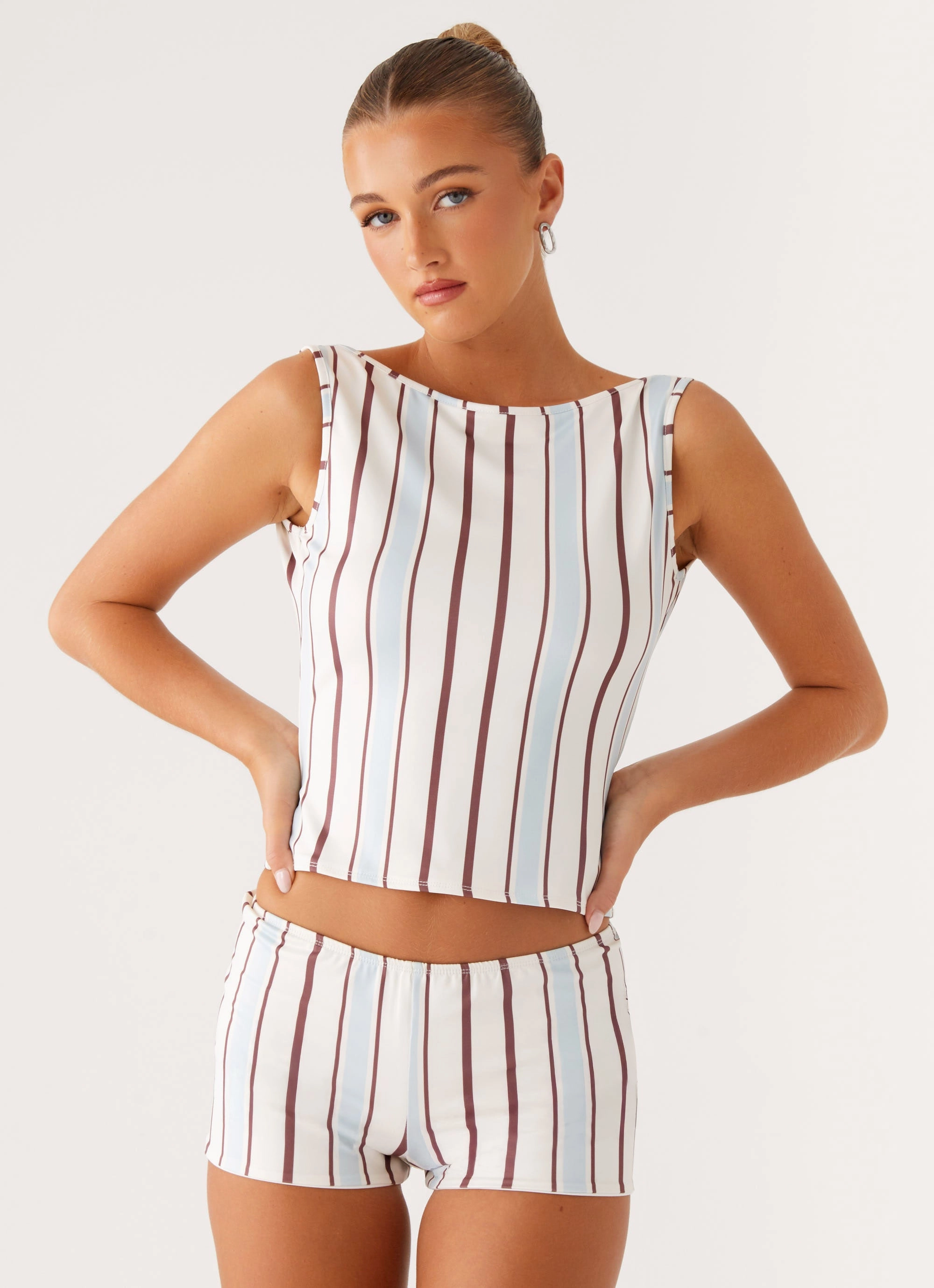 Sun's Out Low Rise Mini Shorts - Blue Stripe Bonded Zippers